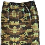 L’AGENCE Army Camo Print Sequin Mini Pencil Skirt Small