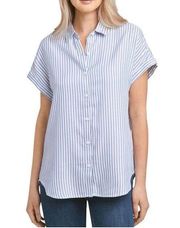 Blue/White Stripped Button Down Cuffed Short Sleeves L