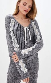 Sport Fleece & Lace Gray Zip Up With Eyelet Trim