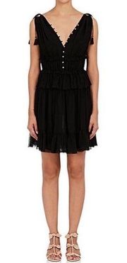 Ulla Johnson x Barneys Silk Georgette Noelle Dress Black Ruffle Skirt Tassel 0