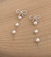 Elegant Bow White Pearl Dangle Drop Earrings for Women