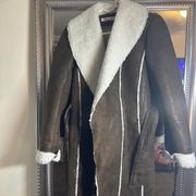 Kenneth Cole Brown Vintage Trench Coat With Fur Trim
