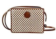 Fendi Long Square Leather Checkered Gingham Check Print Crossbody Purse Brown