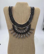 Vintage BCBG Maxazria Statement Necklace Big Choker Bib Gunmetal Grey Rhinestone