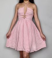 Light Rose Pink Criss-Cross Cutout Front Sleeveless Halter Dress