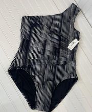 NWT Calvin Klein One Shoulder Starburst Removable Cups One Piece Swimsuit 18