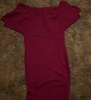 NEW. Burgundy off the shoulder dress.