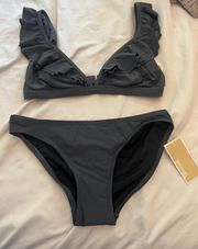 gray ruffle bikini set