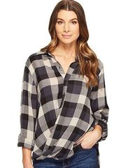 New Blank NYC Plaid Drape Front Faux Wrap Flannel Button Front Shirt Small