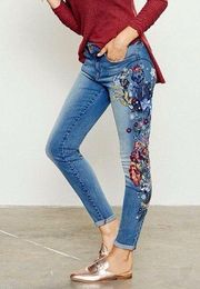 William Rast Floral Embroidered Skeleton Perfect Skinny Jeans Blue Juniors 29