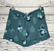 LuLaRoe NWT Sz 2XL Teal - Floral Print Elastic Waistband Pull-On Jessica Shorts