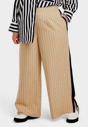 La Ligne x Target Plus Size 1X Wide Leg Trouser Pants Side Stripe Tan Mob Wife