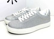 Isaac Mizrahi Glitter Sneakers Casual sz 5.5 Low-Top Lace-Up Womens Shoes Silver