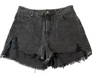 Cotton On  Shorts Womens 10 Black High Rise Ripped Raw Hem Jean Denim Short