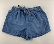 Knox Rose Blue Chambray Denim Pull On Belted Shorts XL