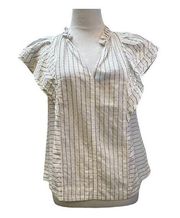 Ella Moss White with Black Stripe Boho Cap sleeve Blouse Size M