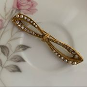 Victorian Style Bow Brooch with faux pearls & diamonds •Vintage 1928 Jewelry Co.