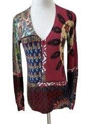 Desigual Women's Long Sleeve Jumper Top Size Med Multi Color Patchwork Abstract