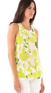 Diane Von Furstenberg • Cheryl tank green floral silk sleeveless top Garden Lime
