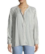 Splendid Relaxed Button Up Off White & Blue Striped Long Sleeve Top Size XS