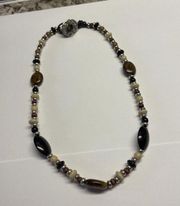 CHAPS Tiger’s Eye Bead Beaded Silver Tone Clasp Necklace