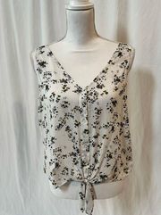 Cloth & Stone White Button Down V-Neck Knot Tank White / Gray / Olive Size Small