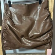 Micas Brown Faux Leather Mini Skirt