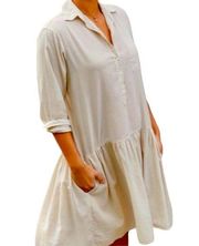 Grayson Frank & Eileen Women’s Almond / Beige Cotton Button Shirt Dress Sz 1 XS