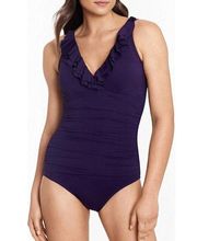 Ralph Lauren Ruffle Underwire One-piece Swimsuit Eggplant Solid Purple 0 NEW