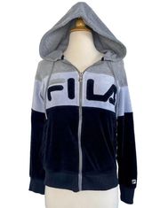 FILA RETRO COLOR BLOCK FULL ZIP HOODED VELVET VELOUR PLUSH JACKET SIZE S