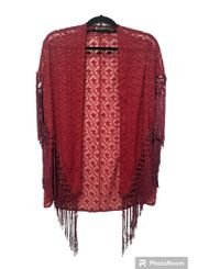 Fringe Burgundy Kimono (M)