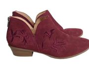 [Kenneth Cole] Maroon Embroidered Suede Ankle Boots Side Gig Split Shaft Size 10