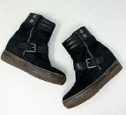 OTBT Gordon Leather Hidden Wedge Sneakers Boots Black Size 6.5