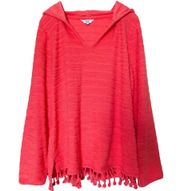 Coral Peach Terry Cloth Pullover Hooded Cover Up Tunic