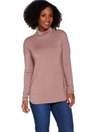 H by Halston Turtleneck Long Sleeve Tee Top Pink