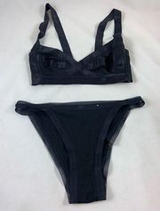 6 H&M Satin Black strap bralette panty set