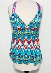 Pink Republic Womens Geometric Racerback Top Sleeveless Blue Pink Size Medium