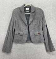 ZINC Women's Blazer Knit Micro Chevron Gray Medium Knit Linen Blend Long Sleeve