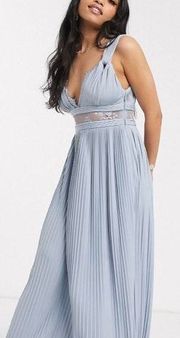 DESIGN Petite exclusive twist strap lace insert maxi dress in sky blue