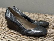 Antonio Melani Shoes Women 7.5 Silver Claire Leather High Heel Platform Wedge