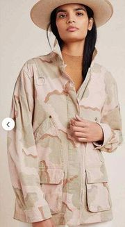 Anthropologie Lida Utility Jacket Cotton Blend Pleated Shoulders Camo Size Small
