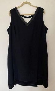 Amanda Smith Dress Sz 20W A Line Black LBD Sleeveless Satin Trimmed Zip Up