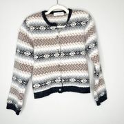 Valerie Stevens Womens Sweater Chevron Lambswool Angora Blend Cardigan Gray M