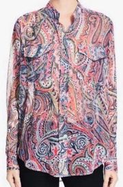 The Kooples Red Abstract Paisley Snap Front Blouse Sz.M