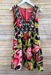 Nanette Lepore Silk Beaded Floral Mini Dress Size 2