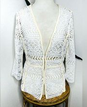 TRINA TURK cardigan White Lace overlay sheer jacket blazer