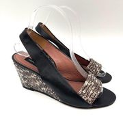 DEREK LAM Snakeskin Wedge Black Leather Strappy Slingback Shoes Heels Size 7