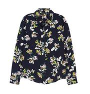 HALOGEN Hidden Button Long Sleeve Blouse In Navy Manon Floral