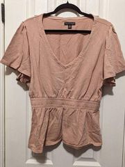 Saks Fifth Avenue v-neck peplum blush top size Large