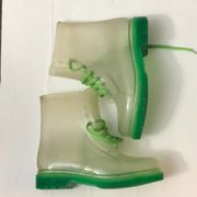 Rock & Candy Clear/Green Jelly Rain Boots Lace Up Size 6